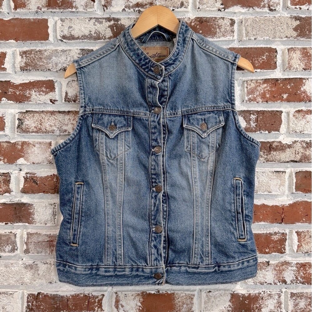 Levis Levi Strauss‎ Signature Misses Sz XL (16/18) Denim Vest Med Rinse Wash